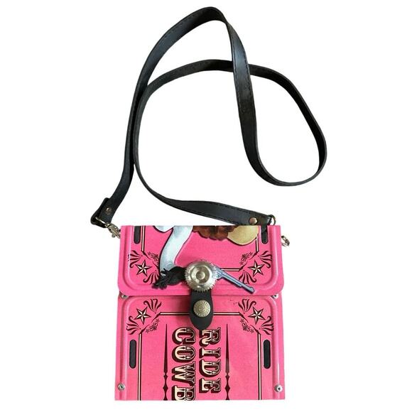 Little Earth Metal License Plate Pink Western Rodeo Cowgirl Crossbody Purse - Picture 1 of 5